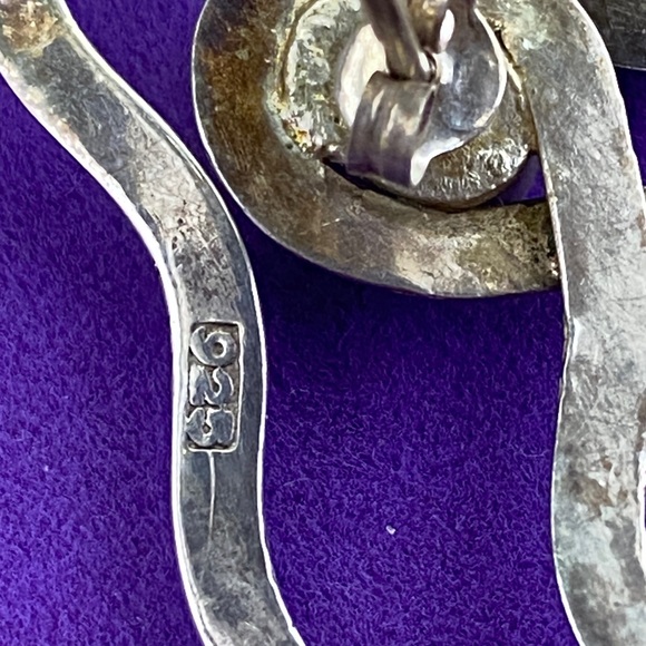 💛 Vintage 925 Silver Snake Earrings with Purple Amethyst Gemstone - Picture 7 of 7